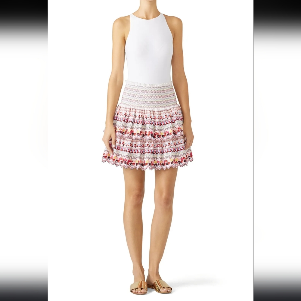 AMUR Smocked Tiered Embroidered Kinsley Skirt Women's M EUC